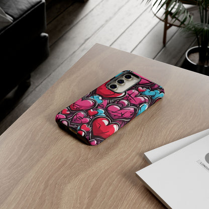 Express your Unique Style with our Graffiti Hearts Valentine's Day Phone Case - Compatible with Samsung Galaxy 23, 22, 20, and 10