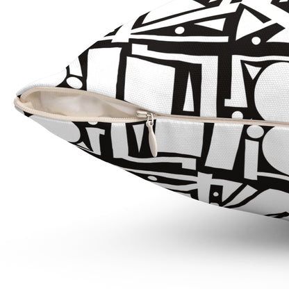 Modern Geometric Shapes Pillow White and Black Square Pattern, Home Decor Accent