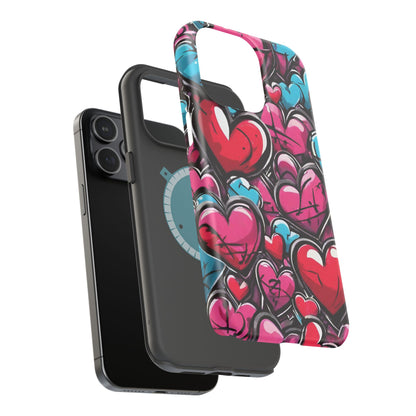 Express your Unique Style with our Graffiti Hearts Valentine's Day Phone Case - Compatible with iPhone 15, 14, and 13 | Magsafe Phone Case