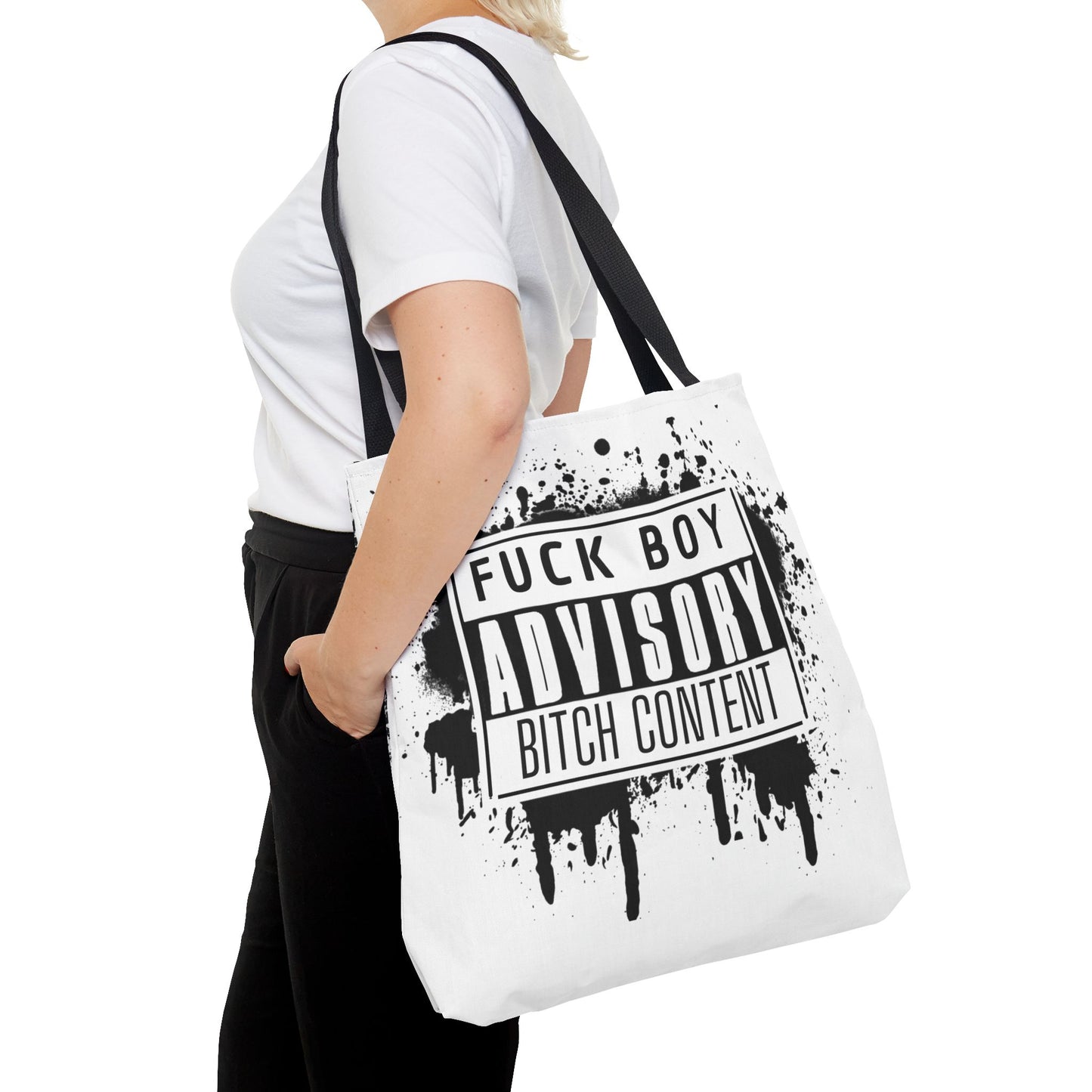 Graffiti Style Fuck Boy Advisory Tote Bag with Bold Wording - Bitch Content | Edgy Graffiti Tote Bag for Statement Lovers