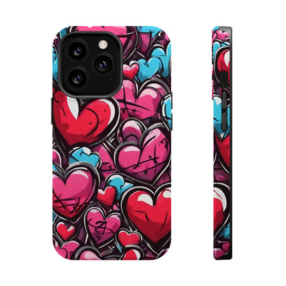 Express your Unique Style with our Graffiti Hearts Valentine's Day Phone Case - Compatible with iPhone 15, 14, and 13 | Magsafe Phone Case