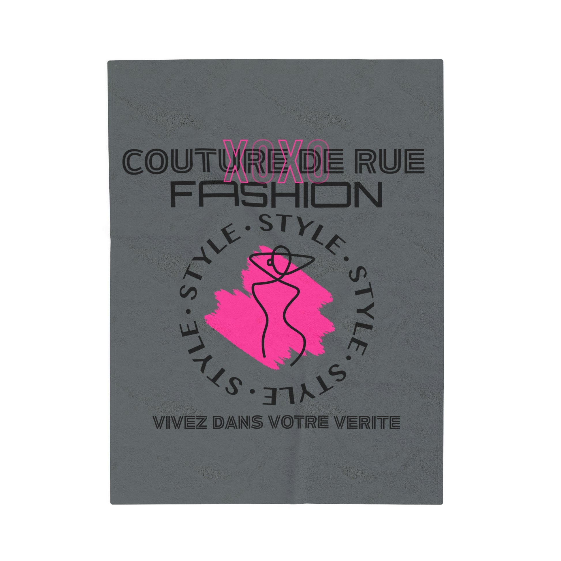 Fashionable XOXO Graphic Creative Expression Blanket - Dark Grey Couture De Rue Pink Splattered Plush Velveteen Blanket - KismetWonders