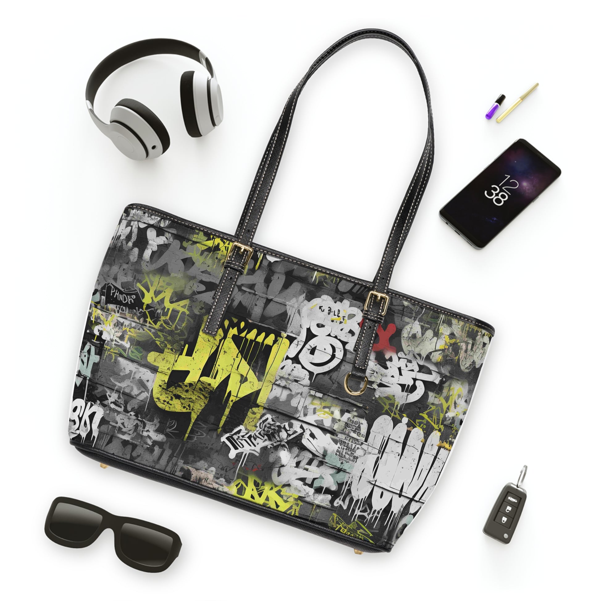 Statement Street Style Leather Tote | Graffiti-Inspired Urban Fashion Bag - KismetWonders