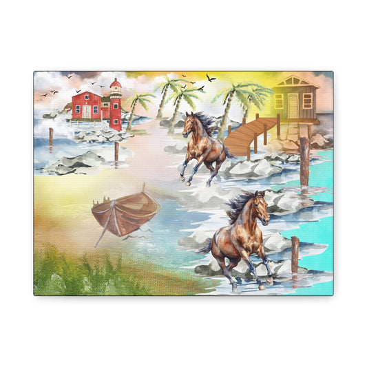 Horse Seascape Canvas Wall Art | Coastal Decor for Home or Office - KismetWonders