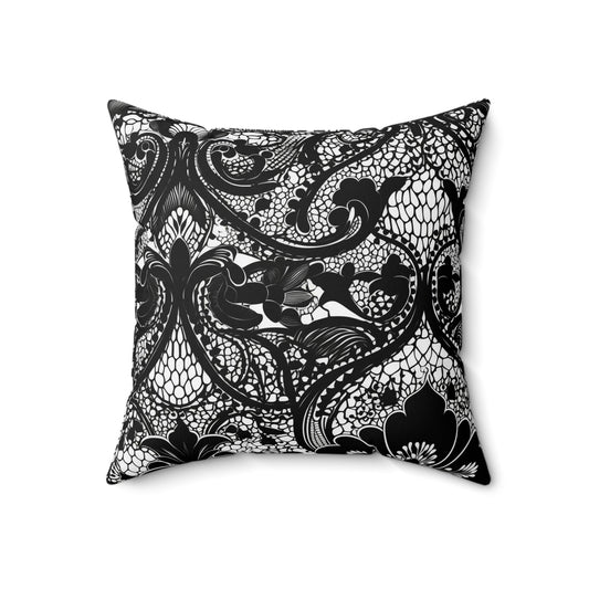 Black Lace Halloween Accent Pillow | Gothic Spun Polyester Square Decor - KismetWonders