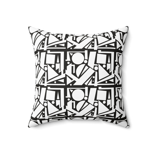 Modern Geometric Shapes Pillow White and Black Square Pattern, Home Decor Accent - KismetWonders