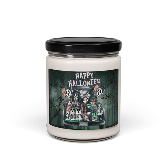 Spooky Happy Halloween 9oz Scented Candle with Eerie Characters | Soy Wax, Long-Lasting Burn - KismetWonders
