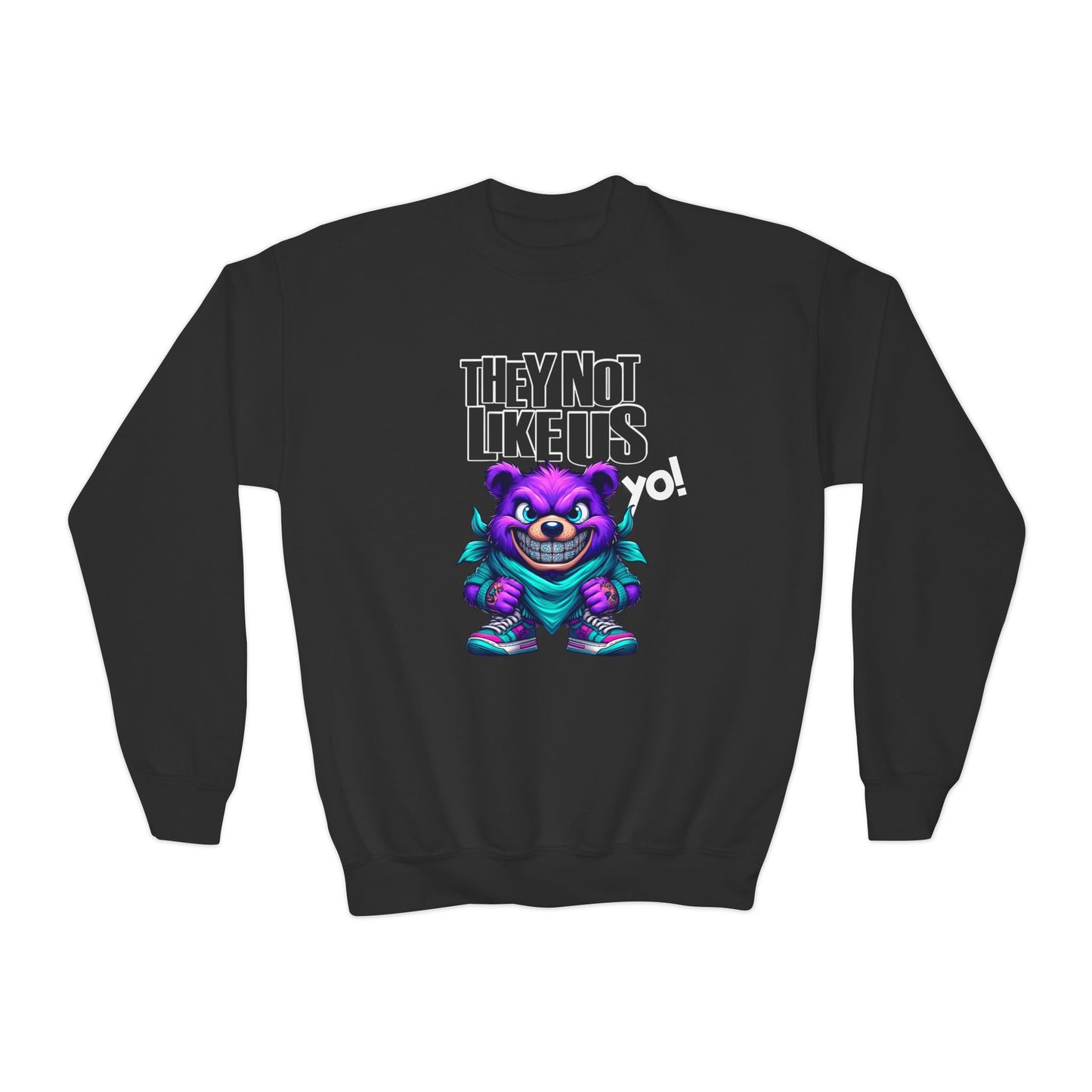 Unique Urban Wear for Kids: 'They Not Like Us' Sweatshirt with Graffiti Style Bear - KismetWonders