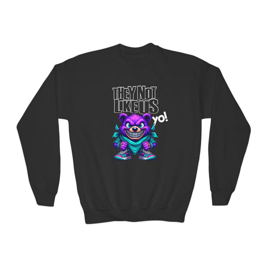 Unique Urban Wear for Kids: 'They Not Like Us' Sweatshirt with Graffiti Style Bear - KismetWonders