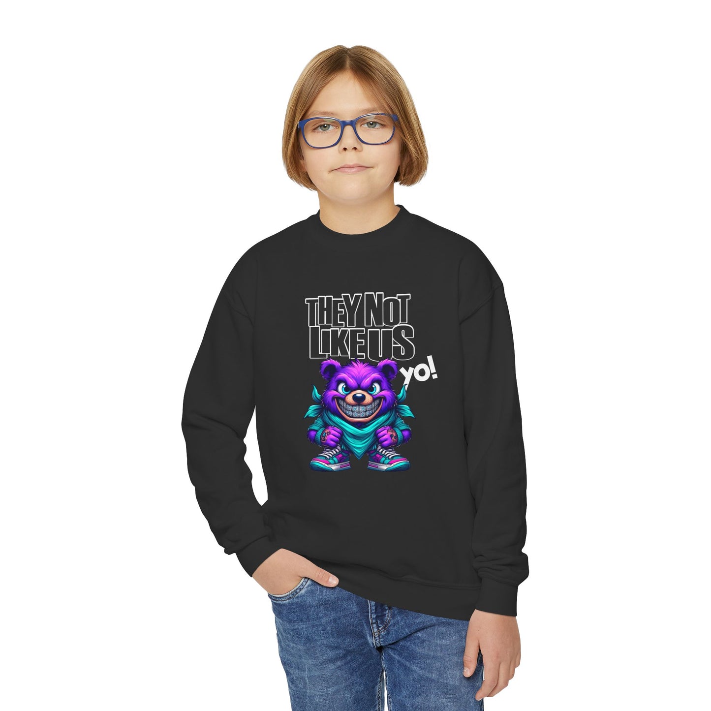 Unique Urban Wear for Kids: 'They Not Like Us' Sweatshirt with Graffiti Style Bear - KismetWonders