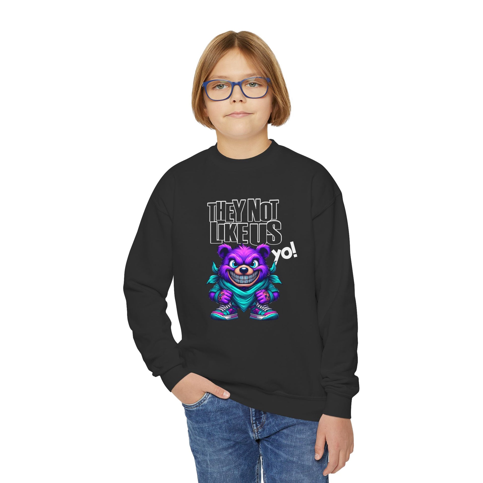 Unique Urban Wear for Kids: 'They Not Like Us' Sweatshirt with Graffiti Style Bear - KismetWonders