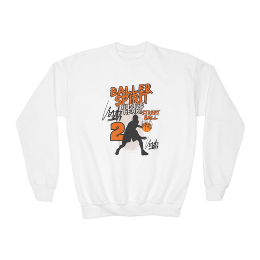 White Sweatshirt with Basketball Player and Graffiti Font - Street Style Kid's Apparel - KismetWonders
