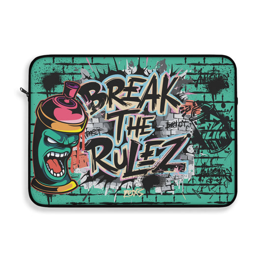 Break the Rulz Laptop Sleeve | Blue Graffiti Urban Art Protective Case - KismetWonders