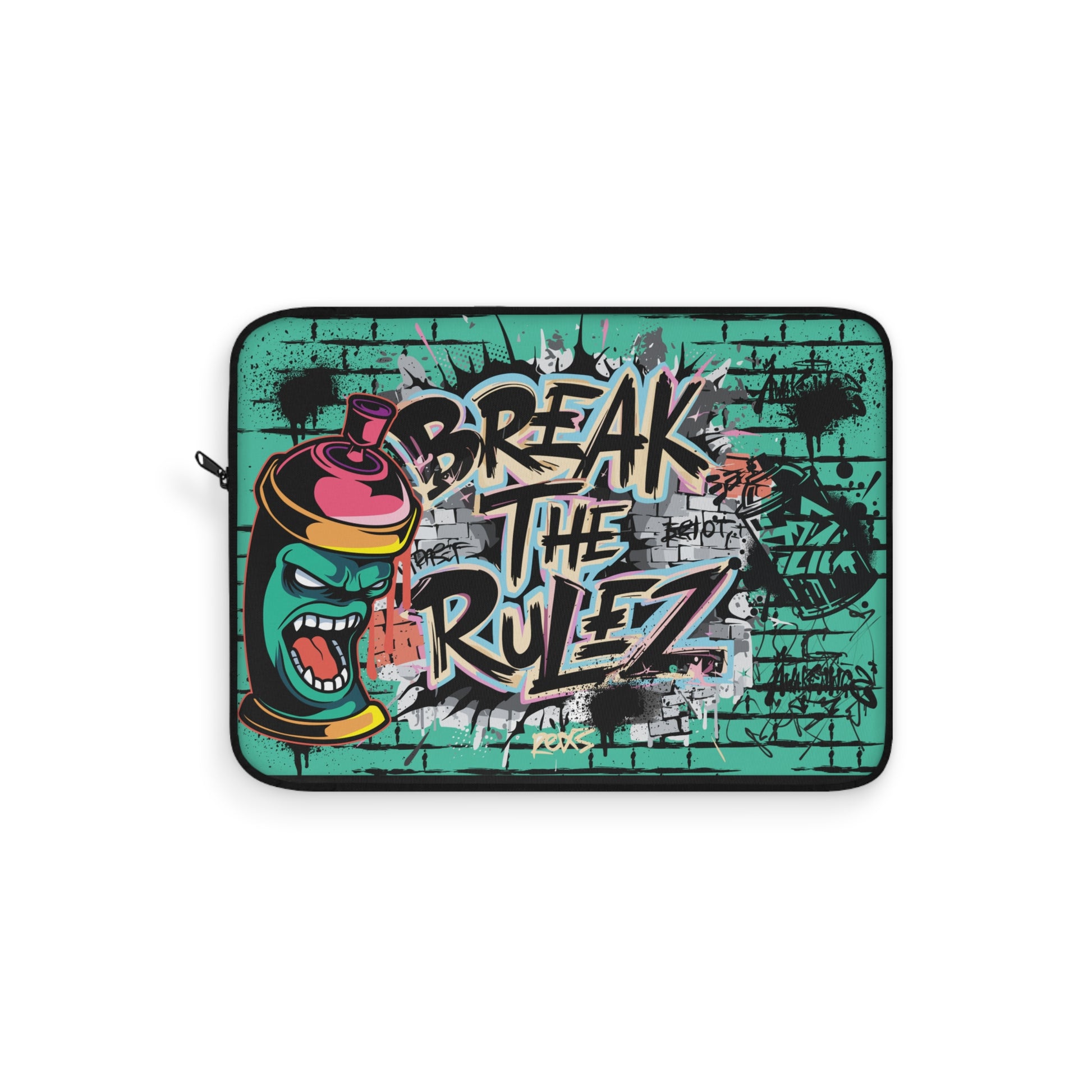 Break the Rulz Laptop Sleeve | Blue Graffiti Urban Art Protective Case - KismetWonders