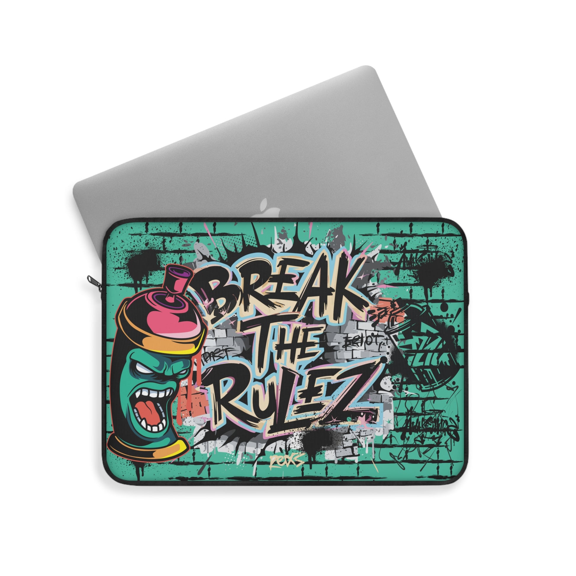 Break the Rulz Laptop Sleeve | Blue Graffiti Urban Art Protective Case - KismetWonders