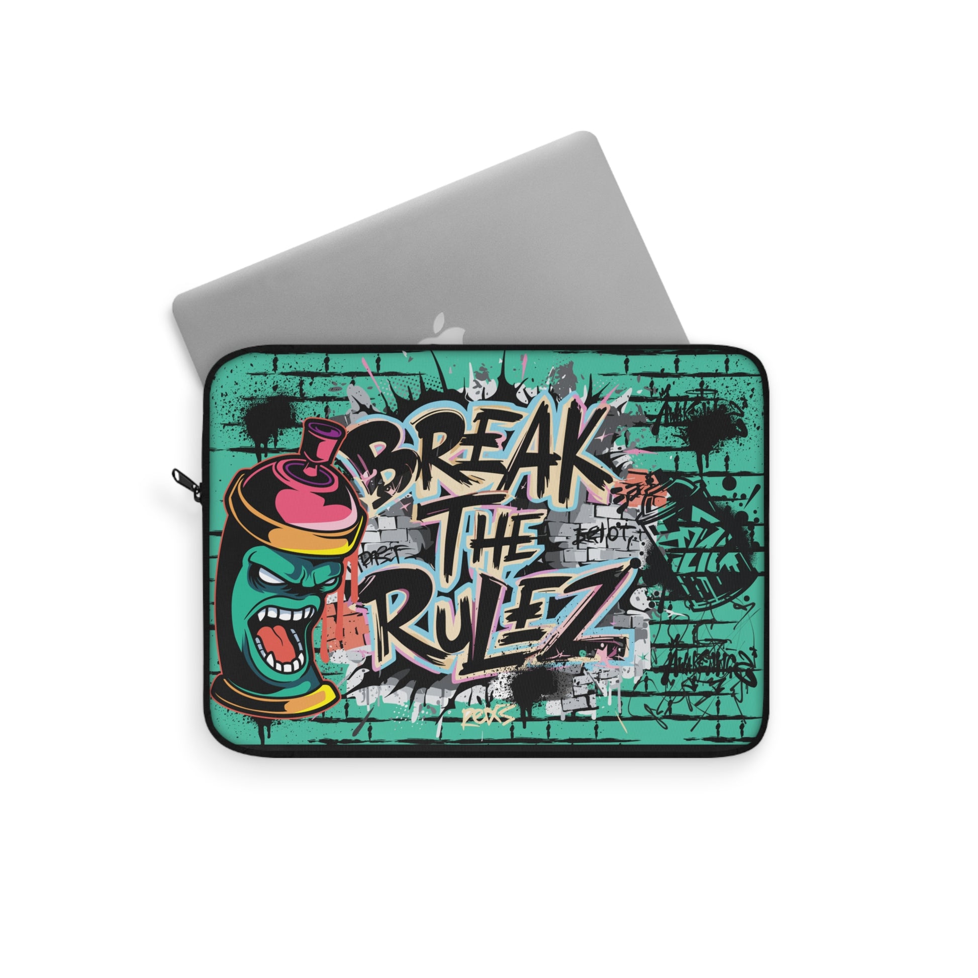 Break the Rulz Laptop Sleeve | Blue Graffiti Urban Art Protective Case - KismetWonders