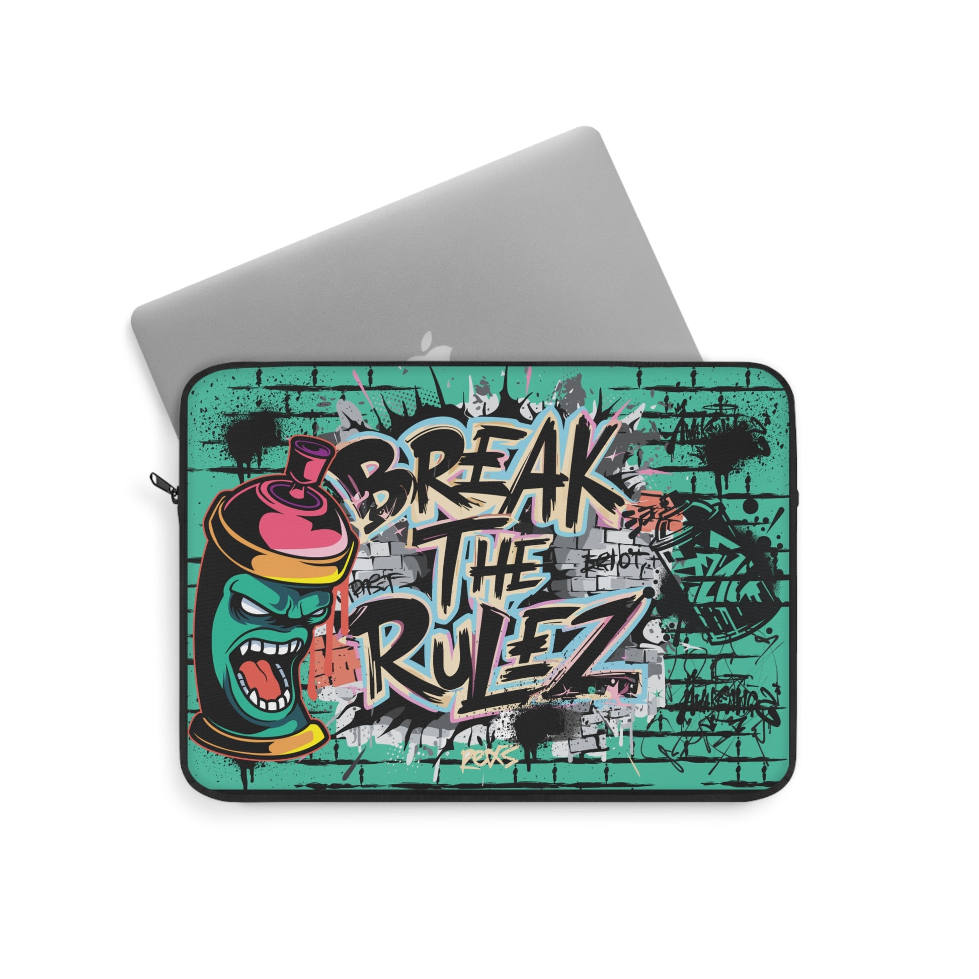Break the Rulz Laptop Sleeve | Blue Graffiti Urban Art Protective Case - KismetWonders