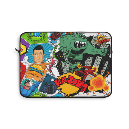 Pop Art Monster and Superhero Laptop Sleeve with Fire and Comic Bubbles - KismetWonders