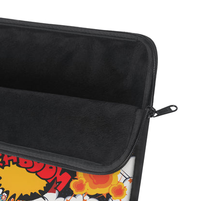 Pop Art Monster and Superhero Laptop Sleeve with Fire and Comic Bubbles - KismetWonders