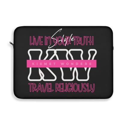Statement Black Laptop Sleeve | 'KW' Monogram | Live In Your Truth & Travel Religiously | Embrace Authenticity and Style While Traveling - KismetWonders