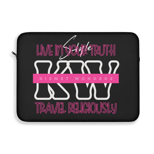 Statement Black Laptop Sleeve | 'KW' Monogram | Live In Your Truth & Travel Religiously | Embrace Authenticity and Style While Traveling - KismetWonders
