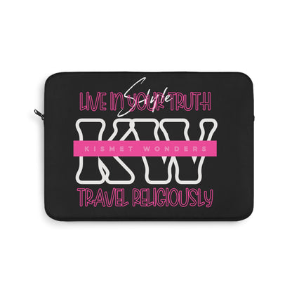 Statement Black Laptop Sleeve | 'KW' Monogram | Live In Your Truth & Travel Religiously | Embrace Authenticity and Style While Traveling - KismetWonders