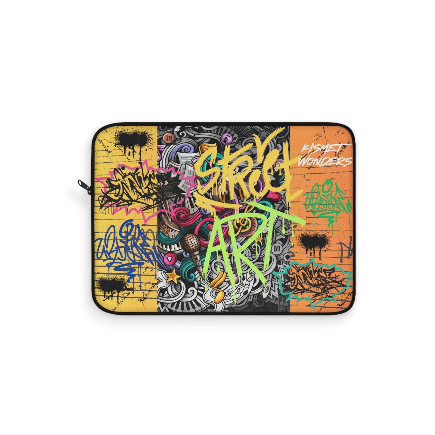 Vibrant Laptop Sleeve with Captivating Street Art & Music Theme | Ornate Graffiti Wall Mural Design - KismetWonders