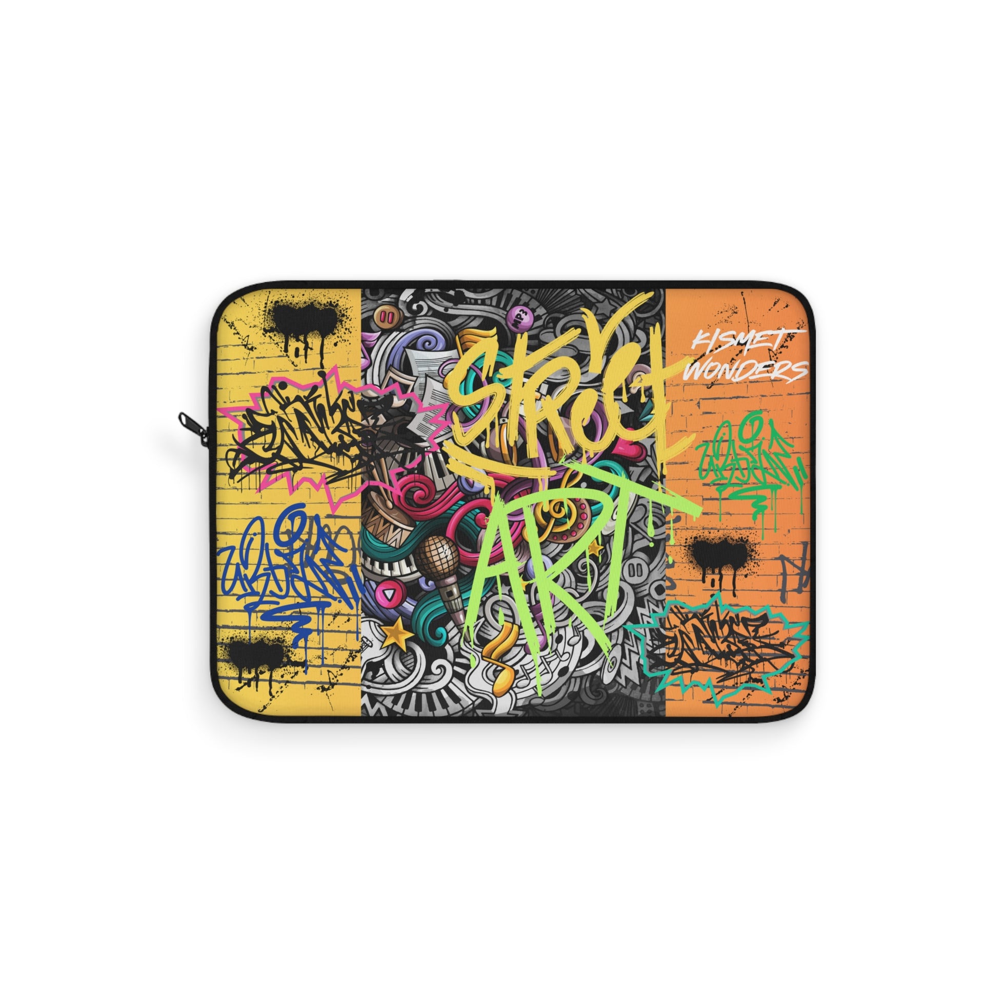 Vibrant Laptop Sleeve with Captivating Street Art & Music Theme | Ornate Graffiti Wall Mural Design - KismetWonders