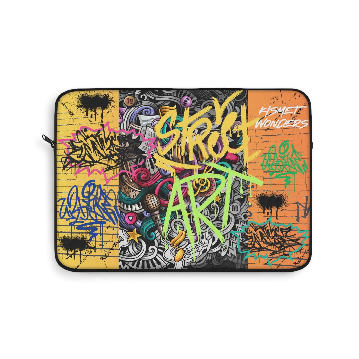 Vibrant Laptop Sleeve with Captivating Street Art & Music Theme | Ornate Graffiti Wall Mural Design - KismetWonders