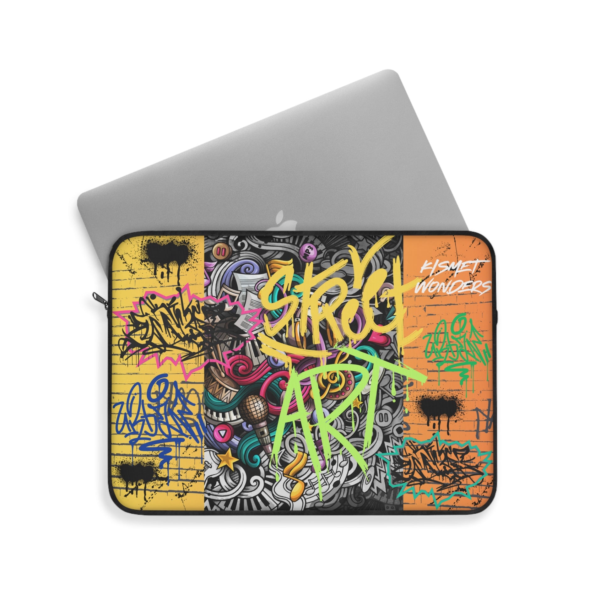 Vibrant Laptop Sleeve with Captivating Street Art & Music Theme | Ornate Graffiti Wall Mural Design - KismetWonders