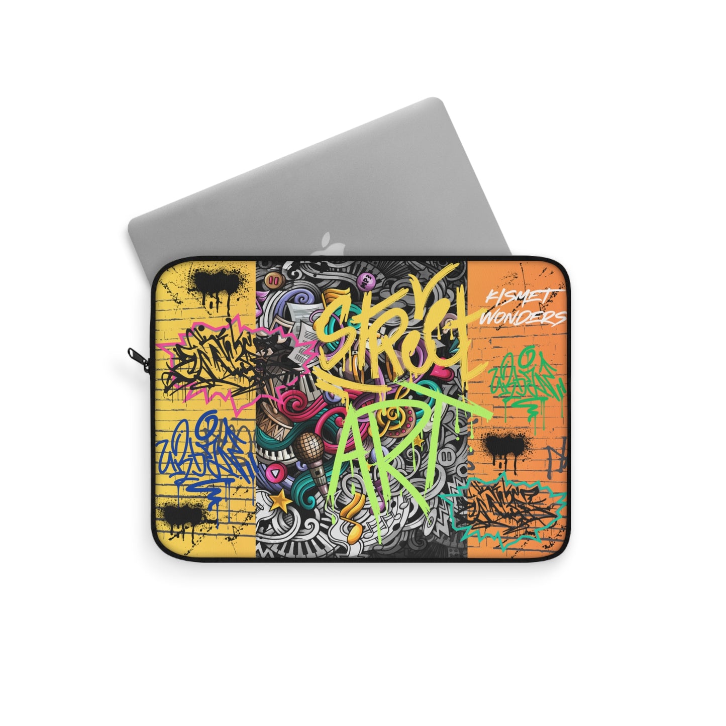 Vibrant Laptop Sleeve with Captivating Street Art & Music Theme | Ornate Graffiti Wall Mural Design - KismetWonders