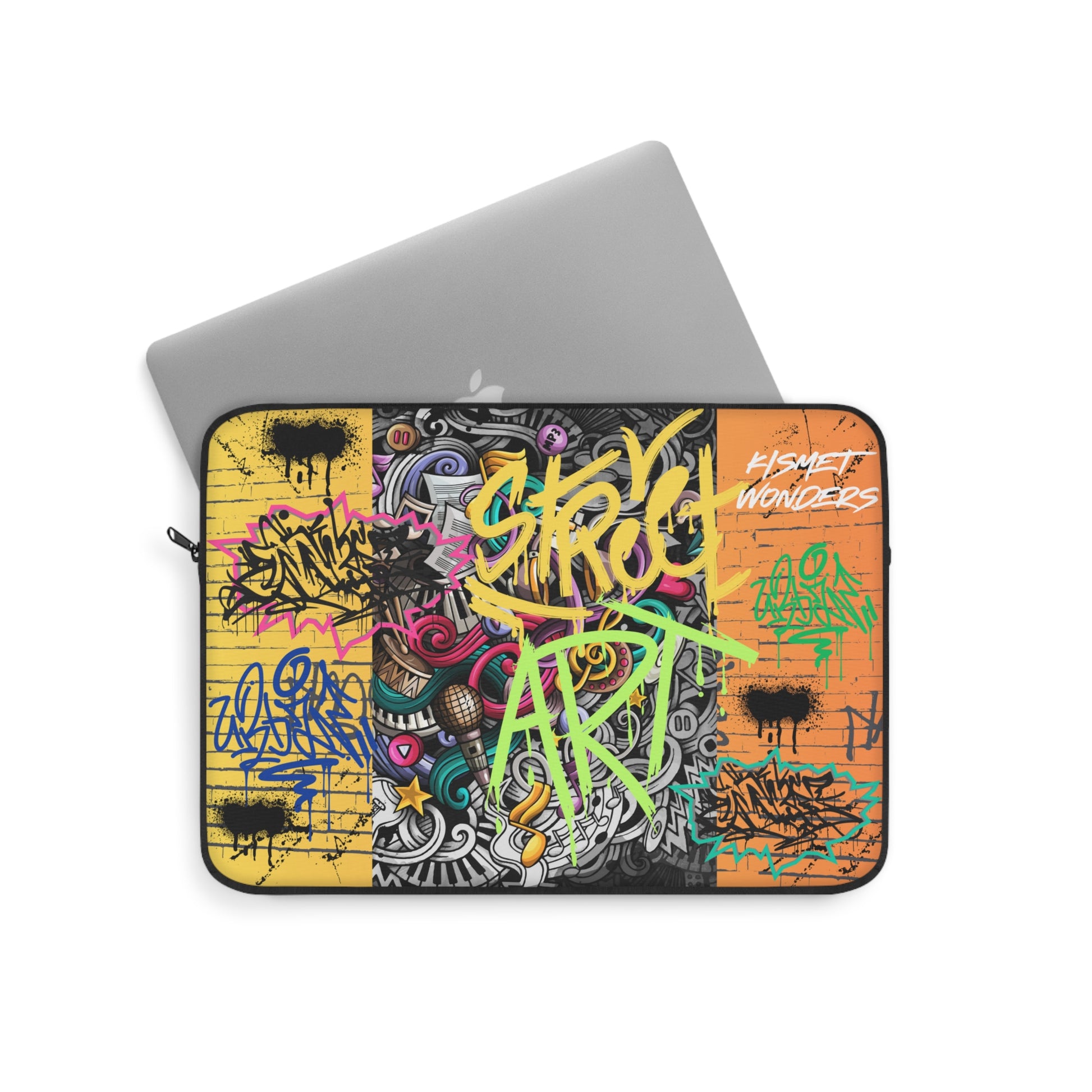 Vibrant Laptop Sleeve with Captivating Street Art & Music Theme | Ornate Graffiti Wall Mural Design - KismetWonders