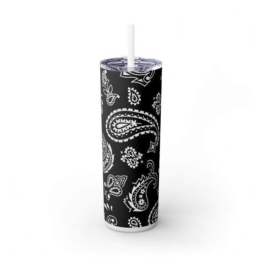 20oz Black and White Paisley Print Skinny Tumbler - KismetWonders