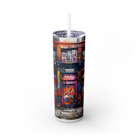 Graffiti Buildings 20oz Skinny Steel Tumbler - Urban Edge Artistic Originality - KismetWonders