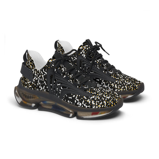 Trendsetting Women's Black and White Mesh Sneaker with Gold Flecks - Comfort Meets Fashion - KismetWonders