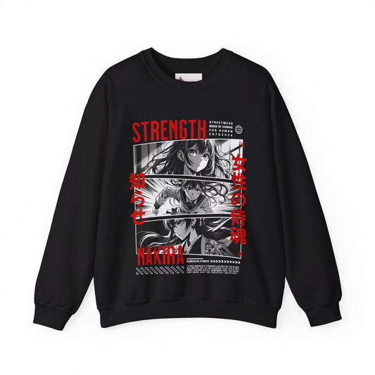 Strength Anime Character Sweatshirt with Motivational Courage Quote - Perfect Sweatshirt for Fashion Forward Anime Lovers - KismetWonders
