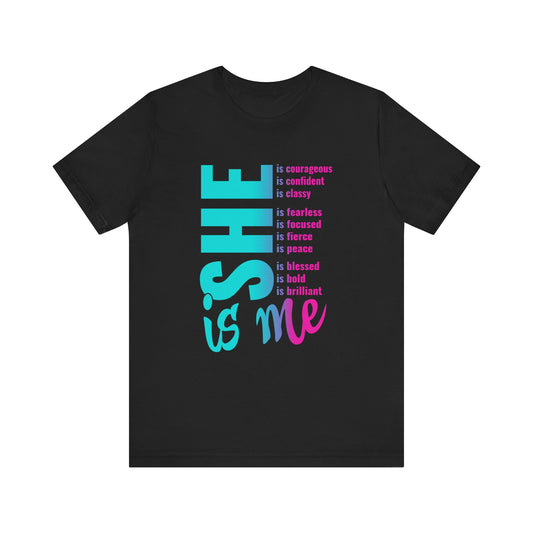 Empowering 'She Is Me' Tee | Black Ombre Blue Purple | Positive Affirmations - KismetWonders