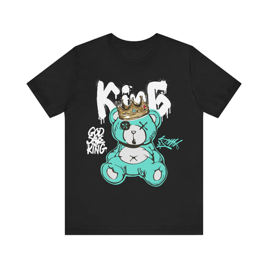 God Save The King Black Graffiti Unisex Tee - Blue Bear with Crown and Graffiti 'King' Font - KismetWonders