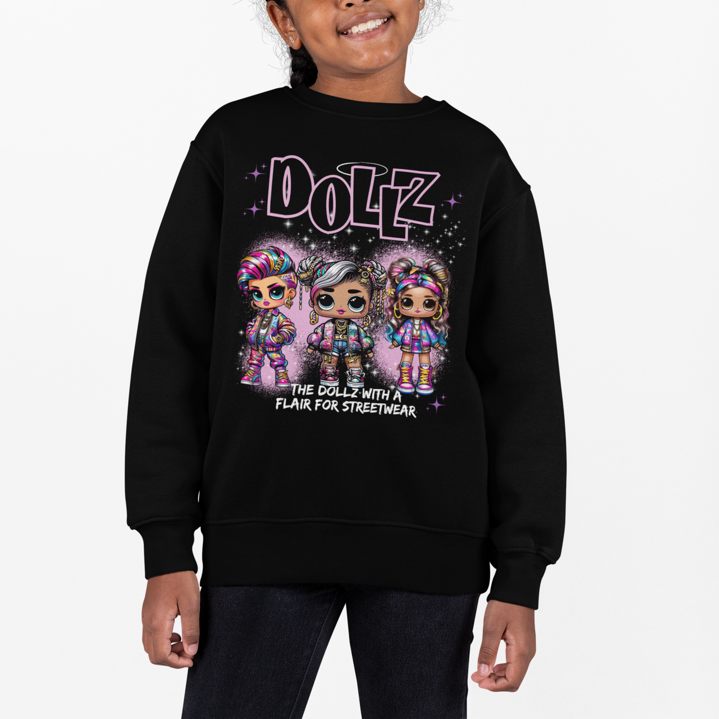 Dollz Fashion Statement Sweatshirt - Purple Spray Paint, Streetwear Dolls, Kids' Trendy Style