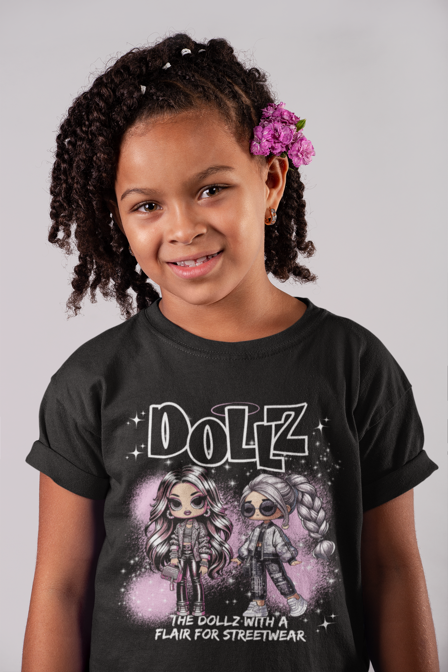 Fashion Statement Dollz Tee - Purple Spray Paint, Streetwear Dolls, Kids' Trendy Style